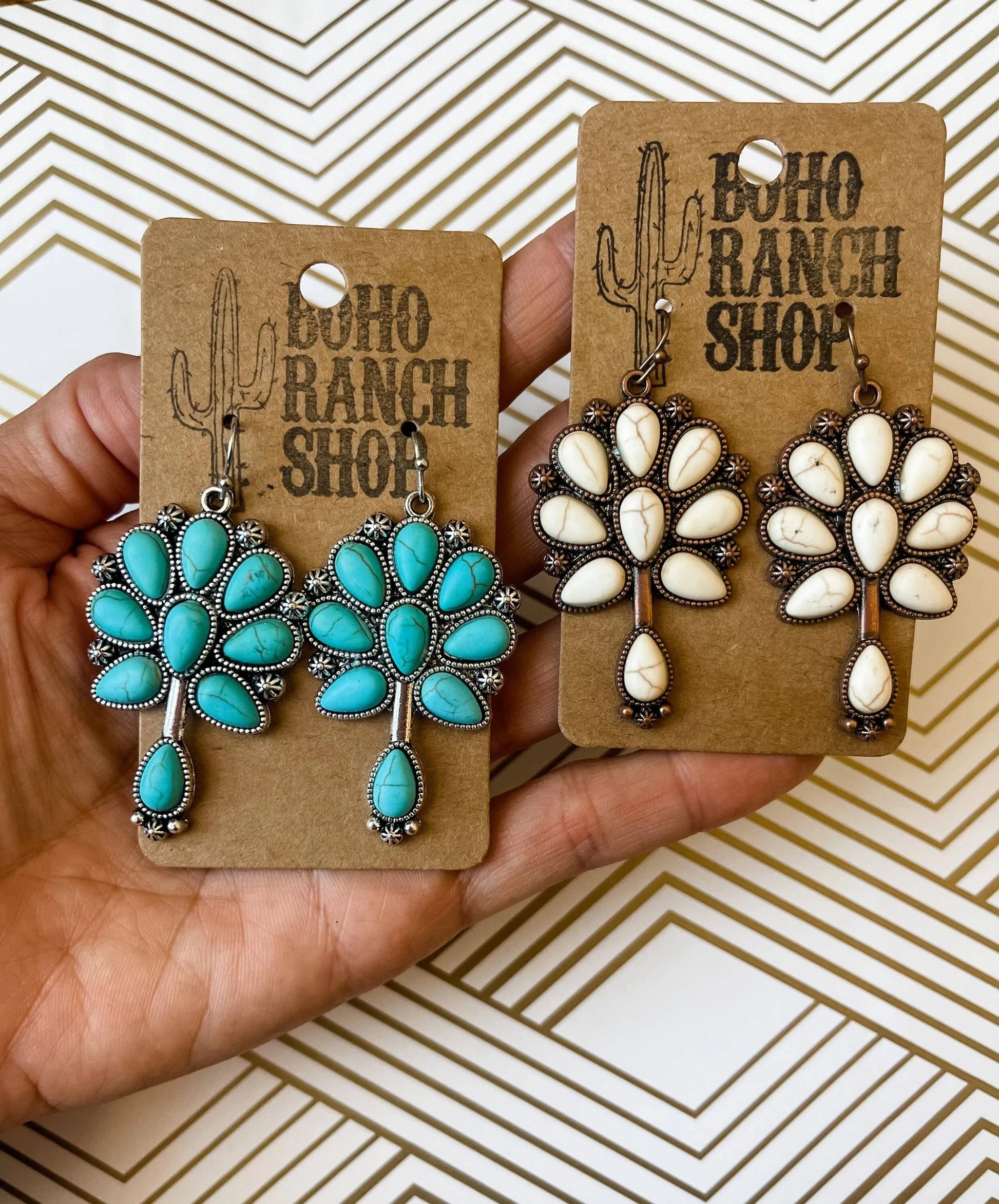 Jewelry Turquoise Squash Blossom Western Stone Stud Earrings