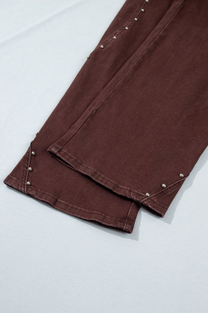 Coffee Side Seam Rivet Detail Ankle Length Casual Jeans