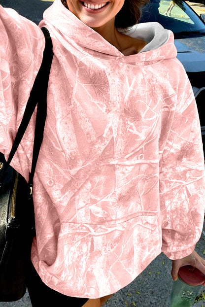 Light Pink Camouflage Woodland Print Oversized Sporty Hoodie