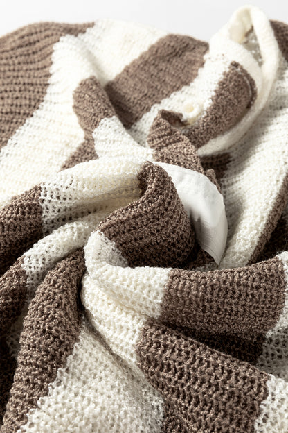 Brown Stripe Colorblock V Neck Bracelet Sleeve Sweater