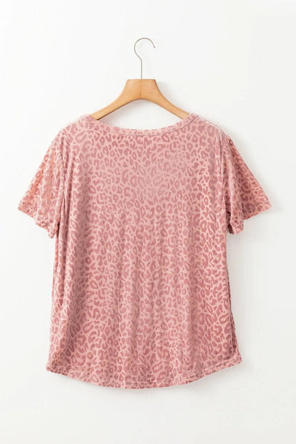 Tops/Tops & Tees Pink Burnout Velvet Leopard Print Short Sleeve Top