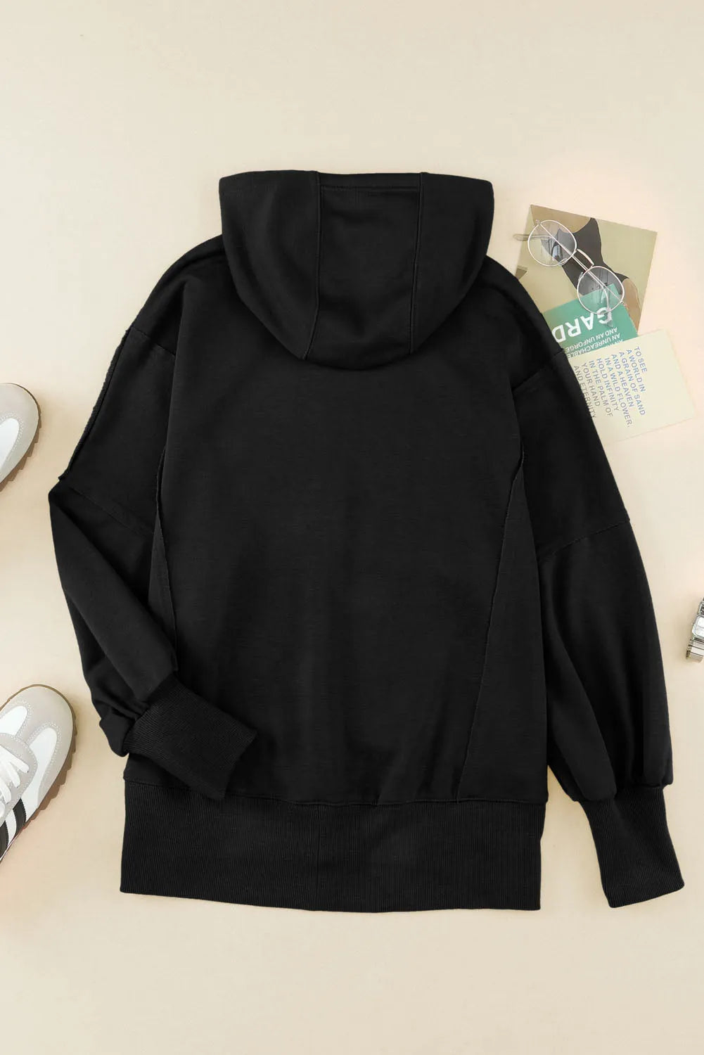 Black Raw Edge Exposed Seam Full Zip Hoodie - Chic Meadow Boutique 