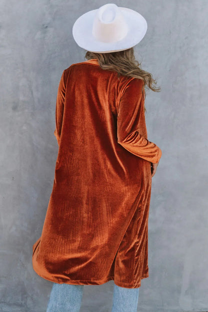 Brown Retro Velvet Long Sleeve Pocket Coat - Chic Meadow Boutique 