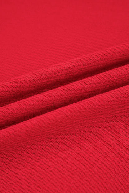 Fiery Red Varsity Stripe Detail Drop Shoulder Pullover Mini Skirt Set