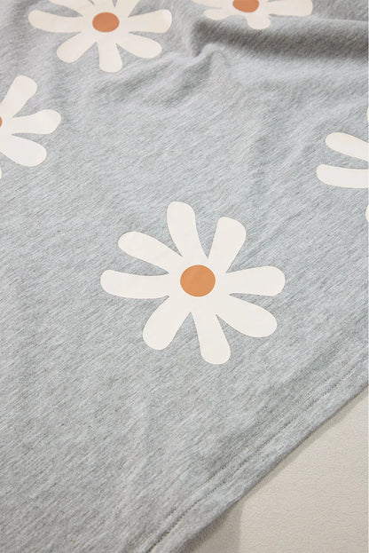 Gray Daisy Flower Printed Casual T Shirt - Chic Meadow Boutique 