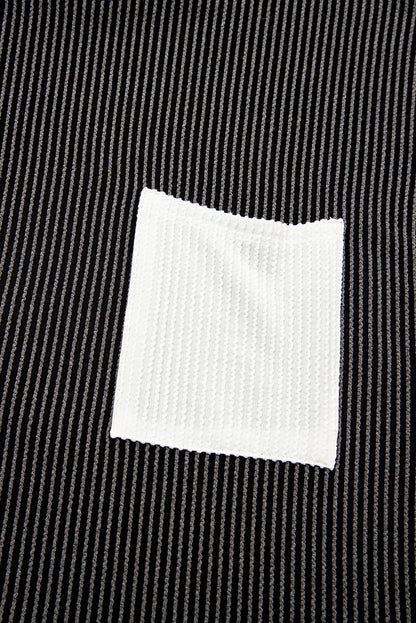 Carbon Grey Corded Knit Color Block Pocketed Crew Neck T Shirt