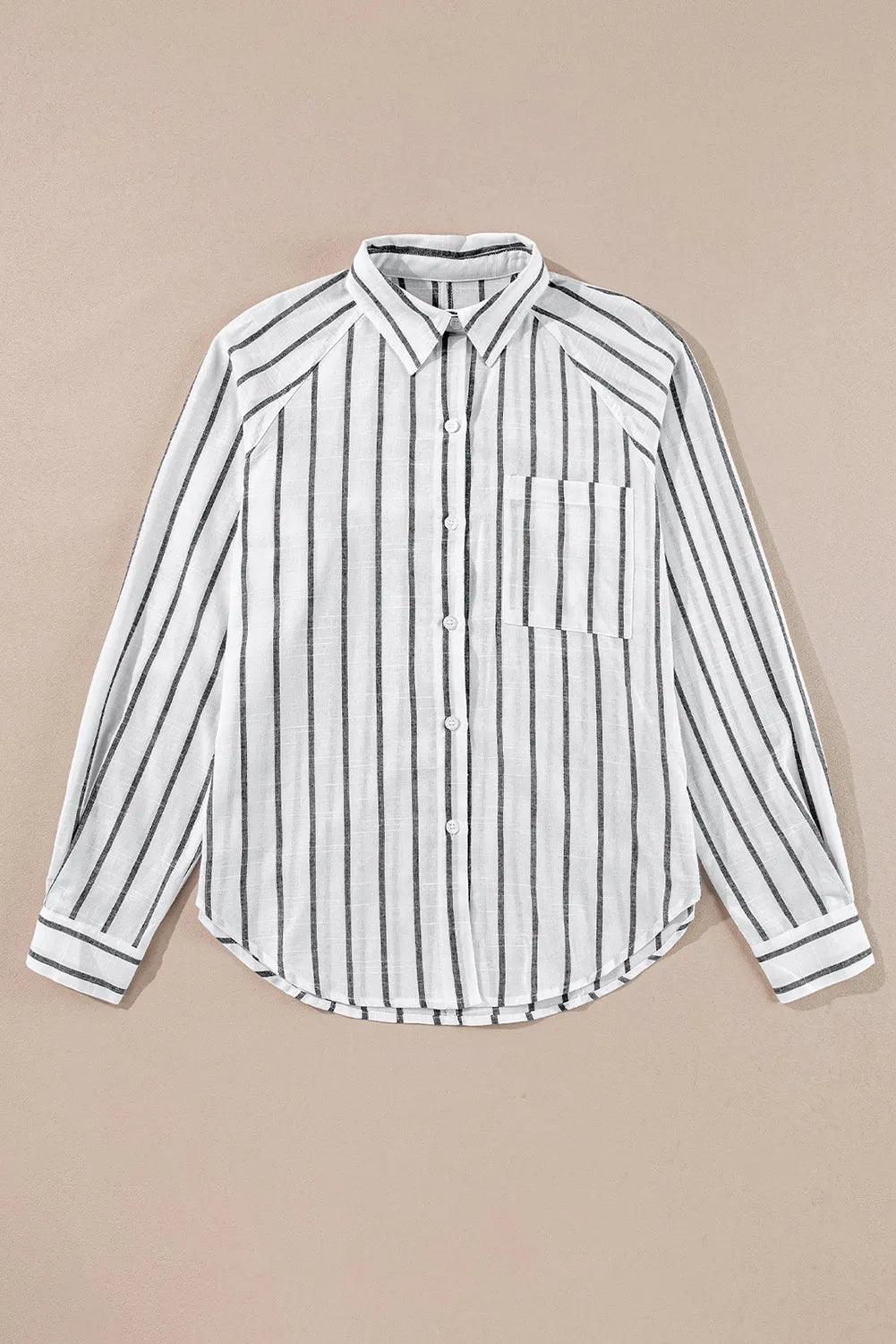 Black Stripe Chest Pocket Buttoned Oversized Shirt - Chic Meadow Boutique 