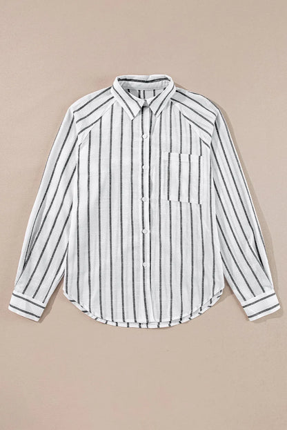 Black Stripe Chest Pocket Buttoned Oversized Shirt - Chic Meadow Boutique 