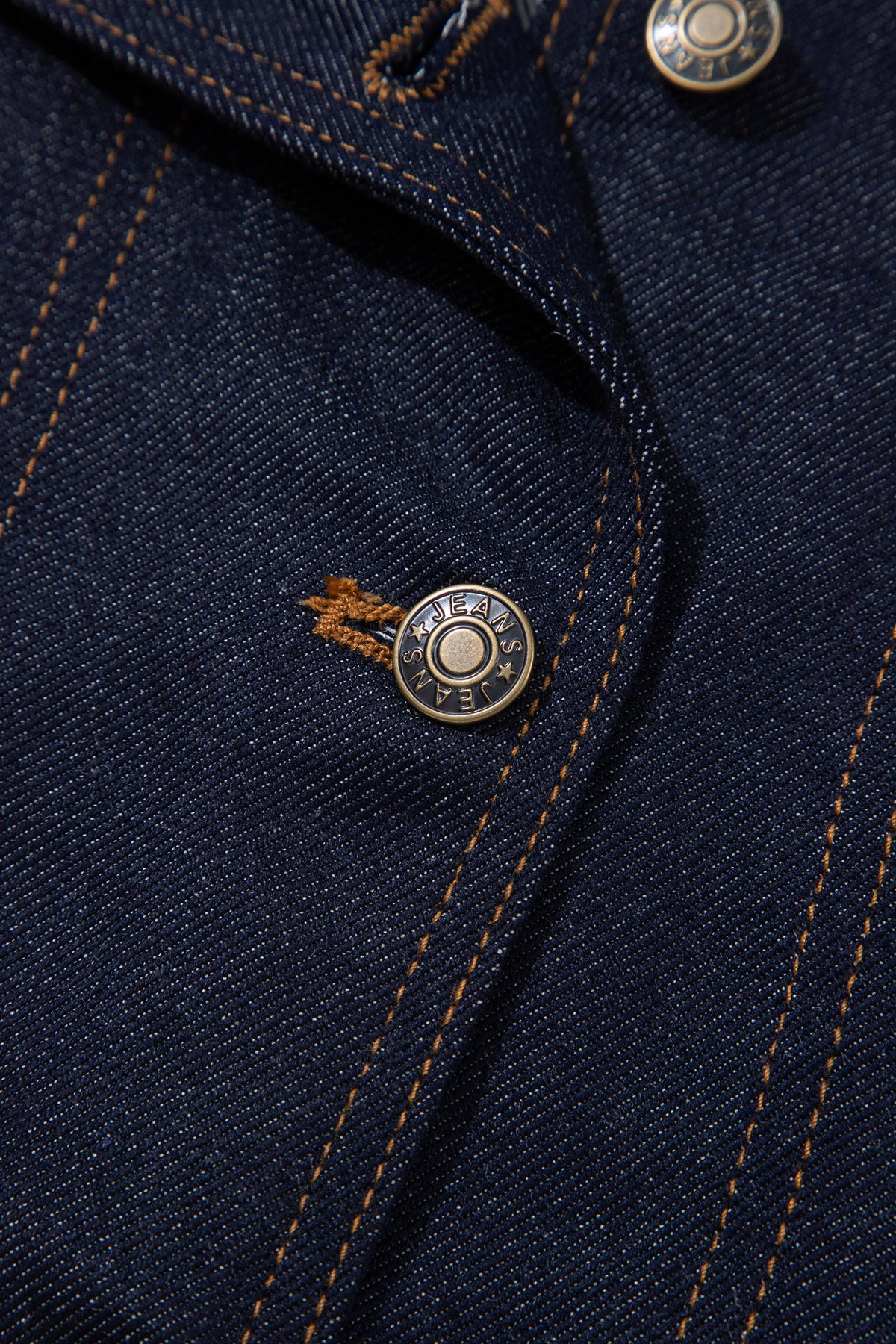 Navy Blue Contrast Collar Stitched Detail Button Denim Jacket