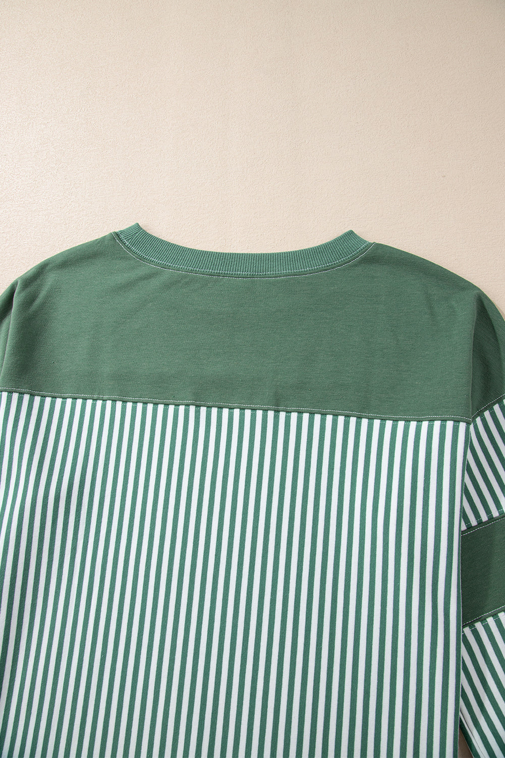 Mist Green Striped Patchwork 3/4 Sleeve Oversize Top