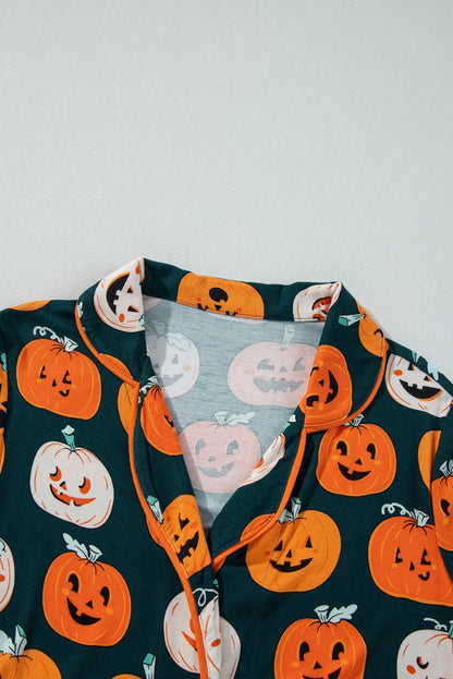 Orange Halloween Pattern Short Sleeve Shirt Pajama Set - Chic Meadow Boutique 