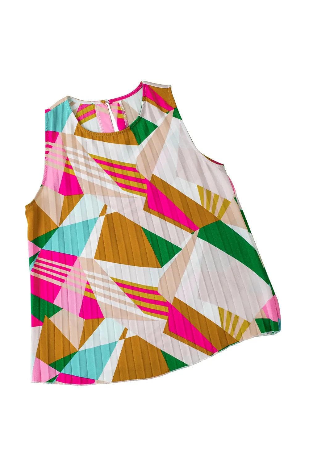 Tops/Tank Tops Multicolour Geometric Printed Pleated Shift Tank Top