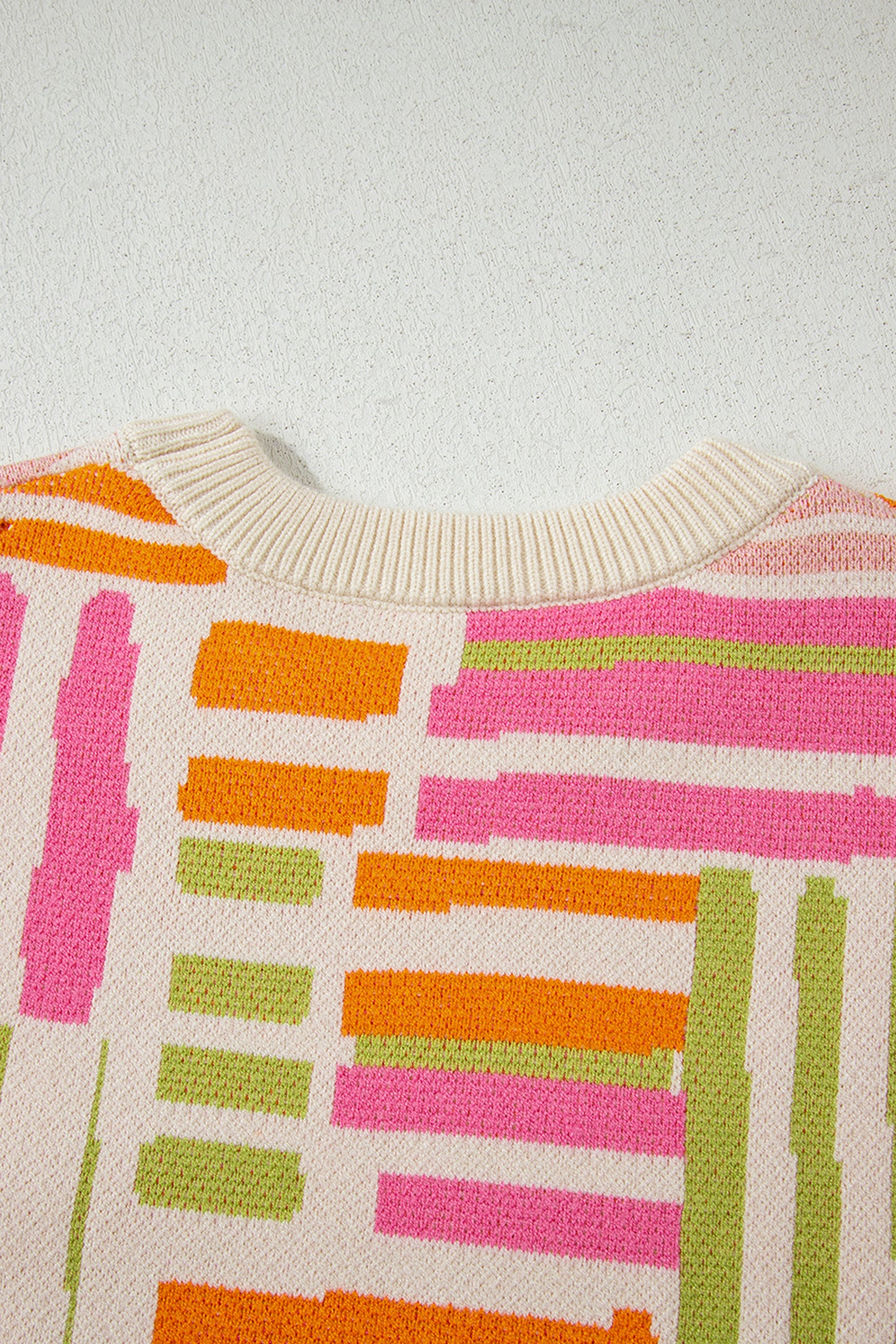 Rose Love Lines Pattern Crew Neck Puff Sleeve Sweater