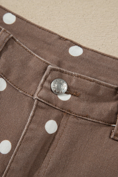 Brown Tailored Seam Polka Dot Print Barrel Casual Jeans