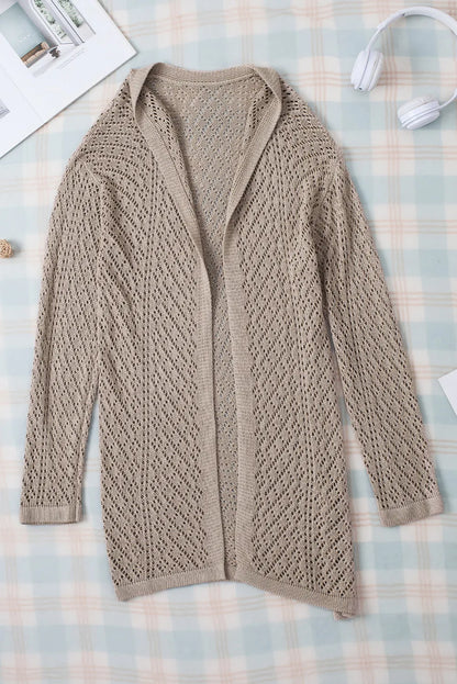 Smoke Gray Solid Color Pointelle Knit Open Front Cardigan - Chic Meadow Boutique 