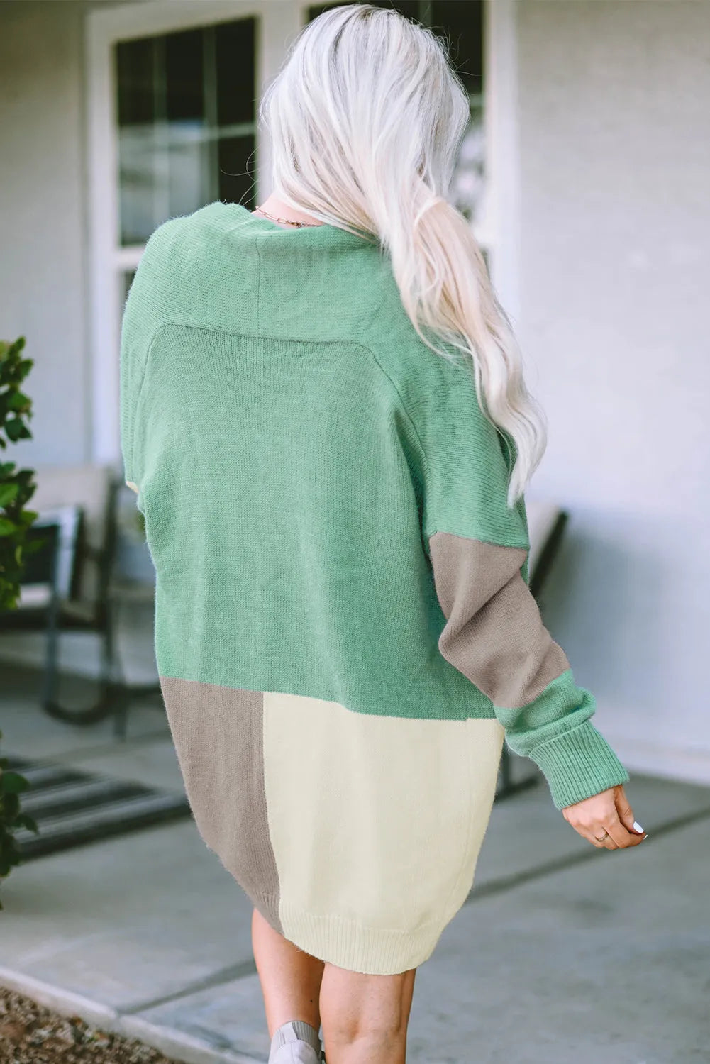 Green Colorblock Draped Open Front Chunky Cardigan - Chic Meadow Boutique 