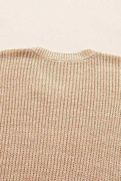 Sweaters & Cardigans/Sweaters Light French Beige Contrast Striped 3/4 Sleeve Crew Neck Sweater