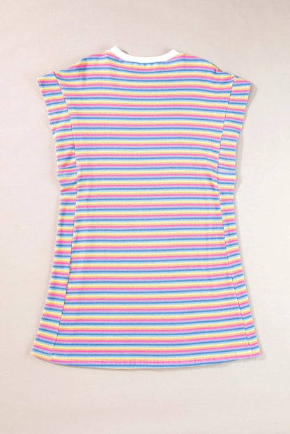 Pink Stripe Crew Neck T Shirt Dress - Chic Meadow Boutique 