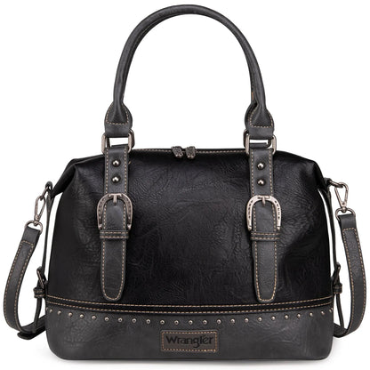 Wrangler Buckle Classic Barrel Satchel Black - Chic Meadow Boutique 