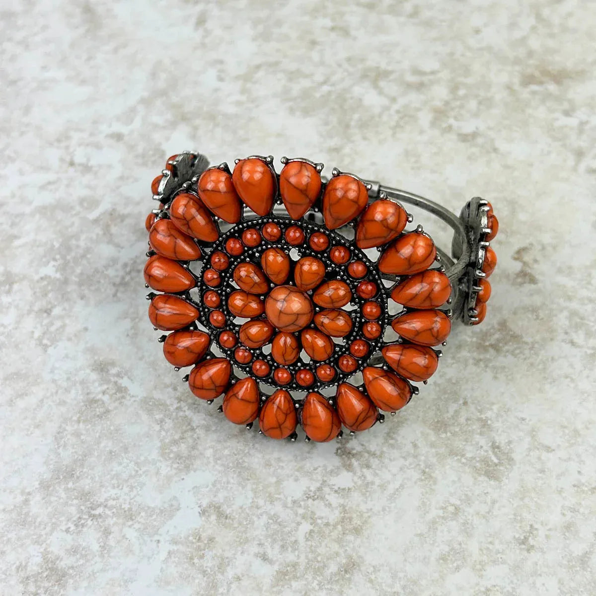 Natural Stone Concho Cuff Bracelet - Orange - Chic Meadow Boutique 