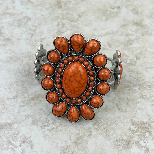 Natural Stone Concho Cuff Bracelet - Orange - Chic Meadow Boutique 