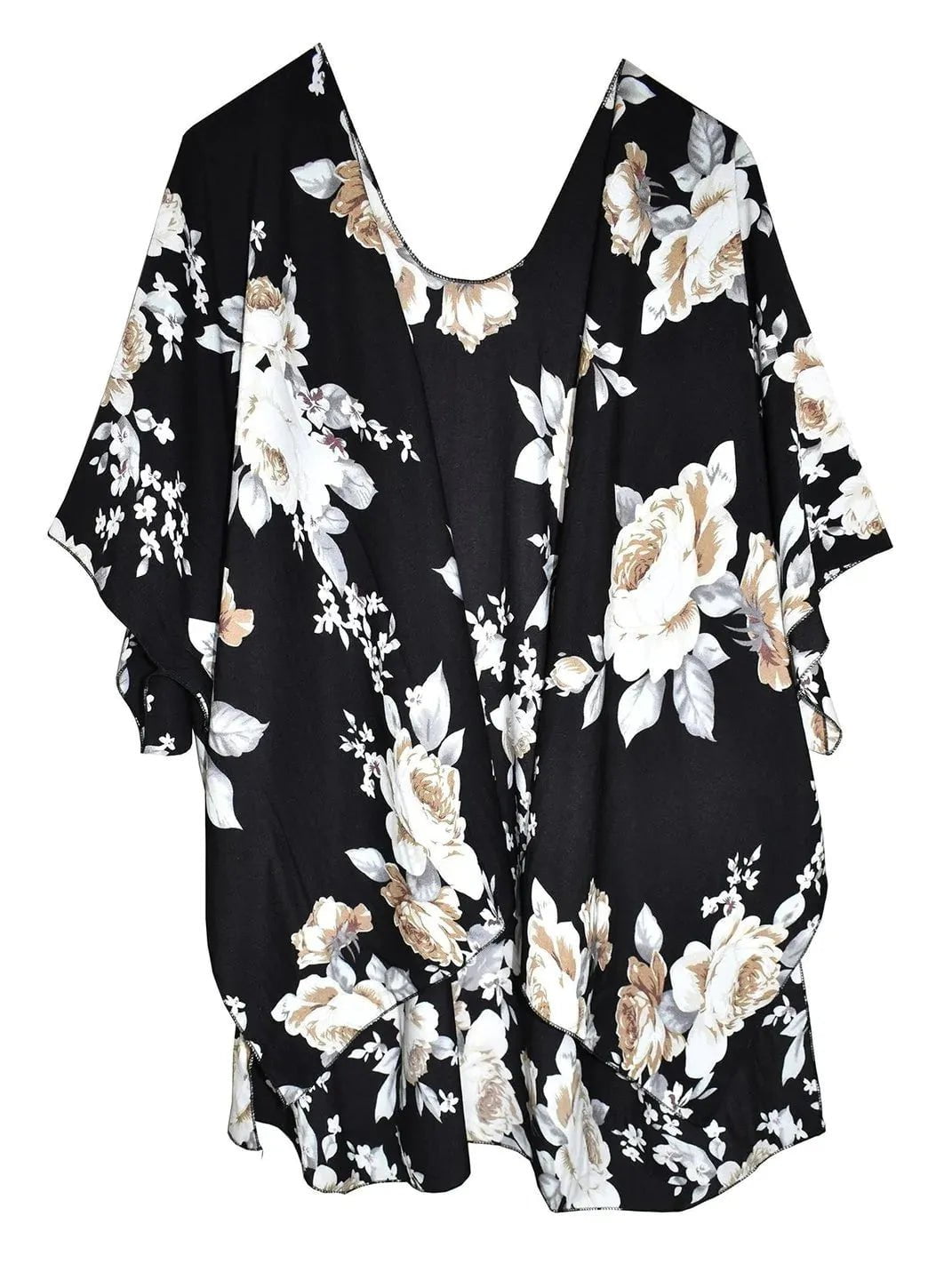 Floral Black / Cream Kimono One Size - Chic Meadow Boutique 