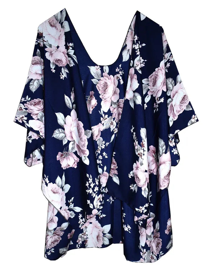 Navy / Pink Floral Kimono - Chic Meadow Boutique 