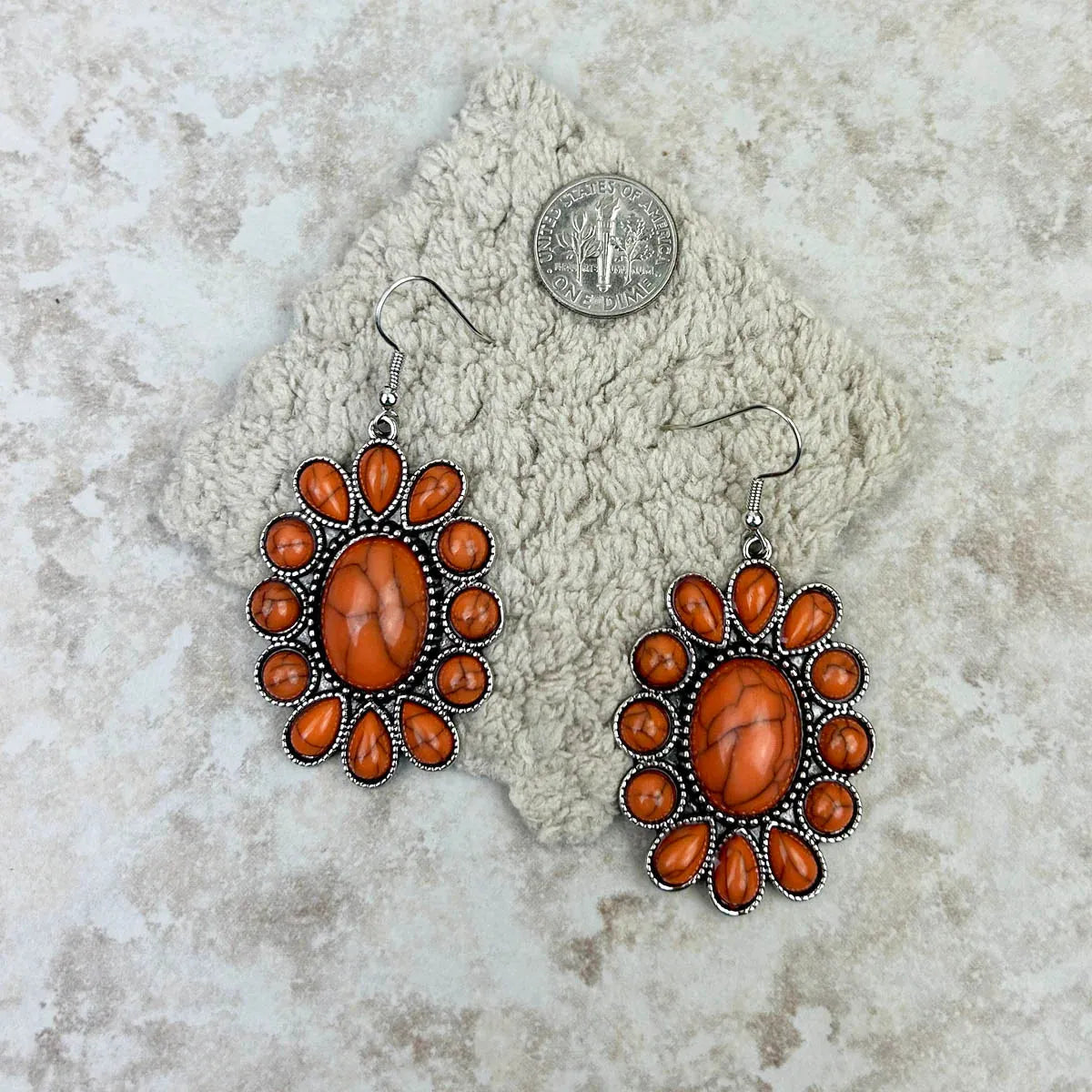 Jewelry Natural Stone Oval Concho Earring - Orange