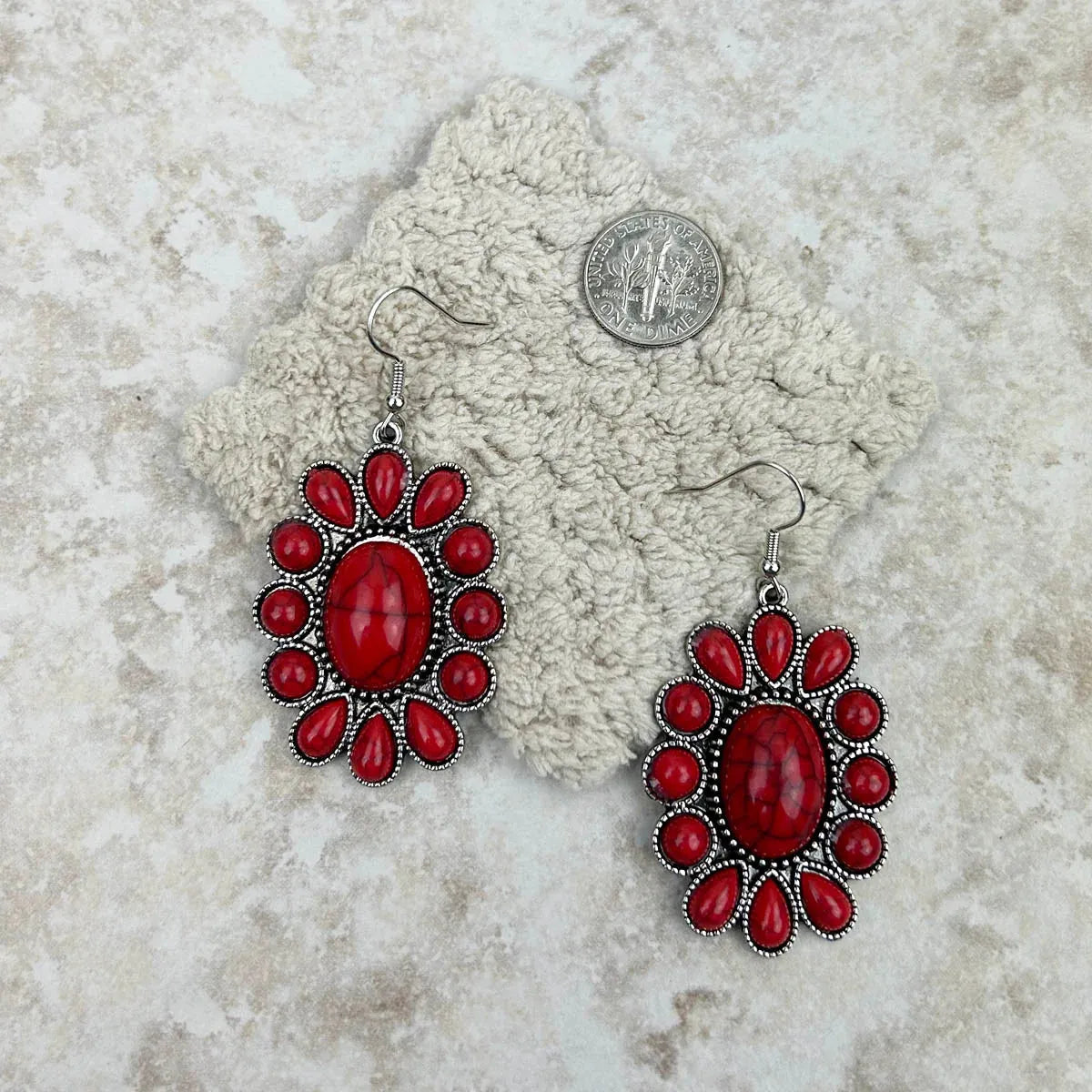 Natural Stone Oval Concho Earring - Red - Chic Meadow Boutique 