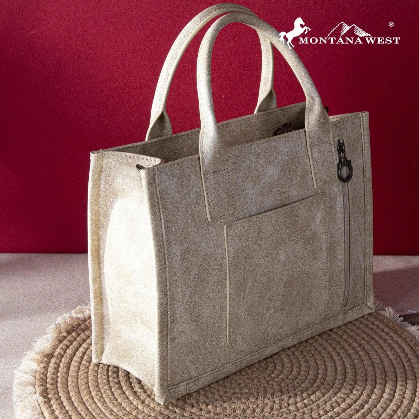 Montana West Whipstitch Tote With Matching Bi-Fold Wallet -Beige