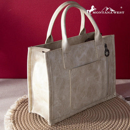 Montana West Whipstitch Tote With Matching Bi-Fold Wallet -Beige