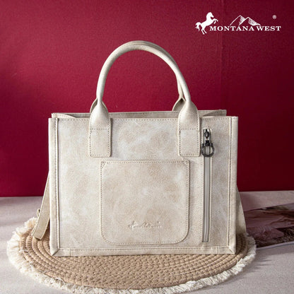 Montana West Whipstitch Tote With Matching Bi-Fold Wallet -Beige