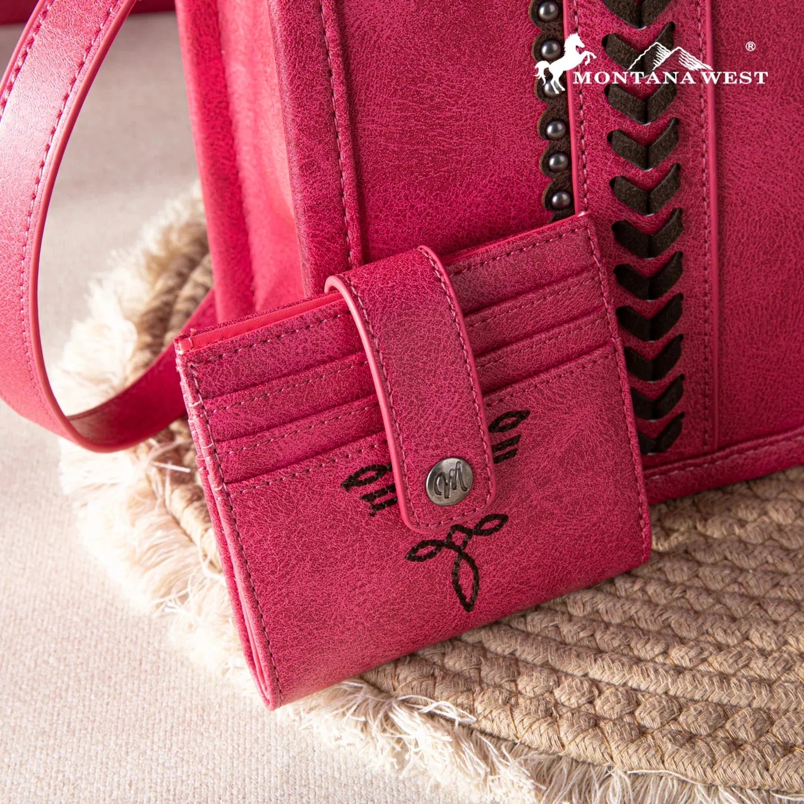 Montana West Whipstitch Tote With Matching Bi-Fold Wallet - Hot Pink - Chic Meadow Boutique 