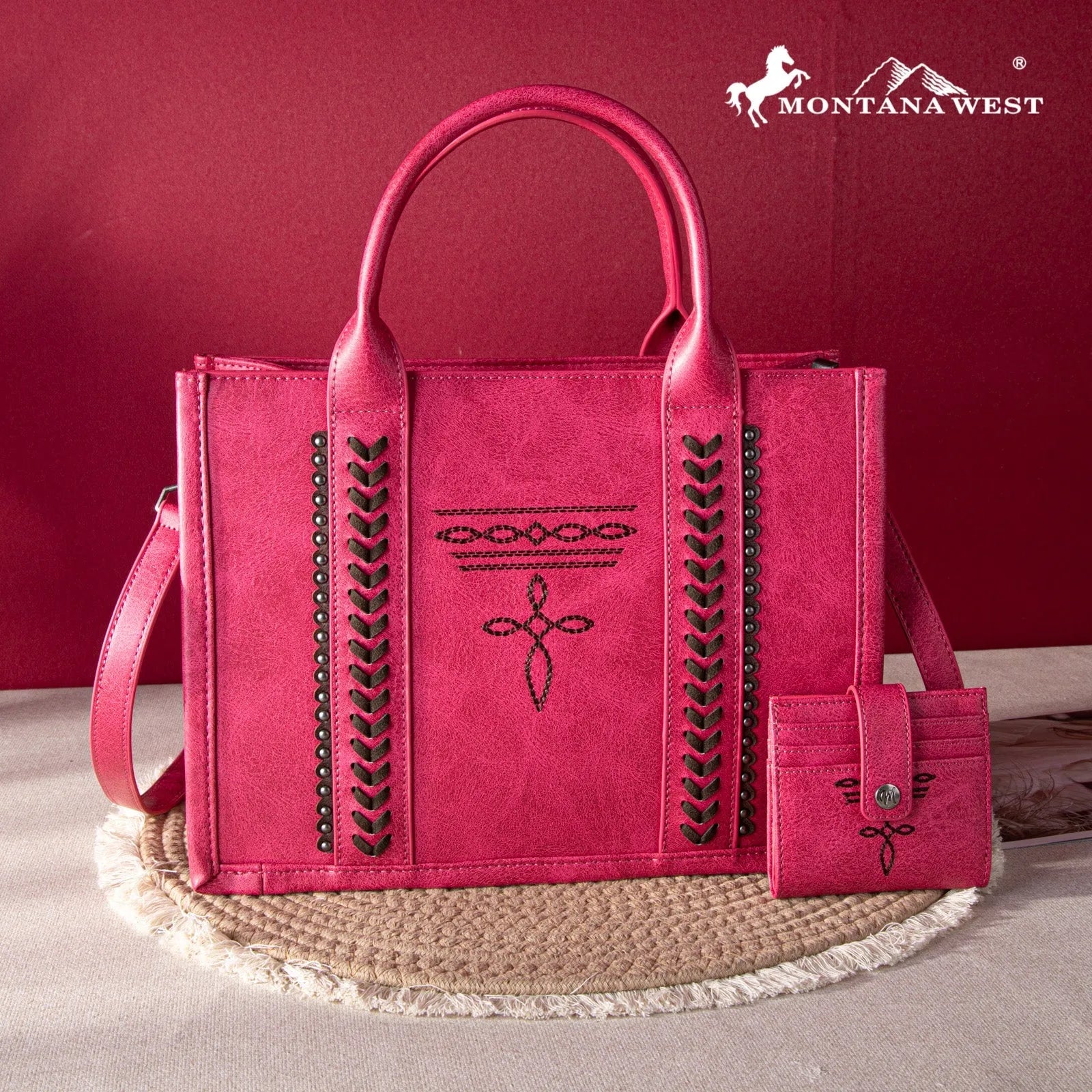 Montana West Whipstitch Tote With Matching Bi-Fold Wallet - Hot Pink - Chic Meadow Boutique 