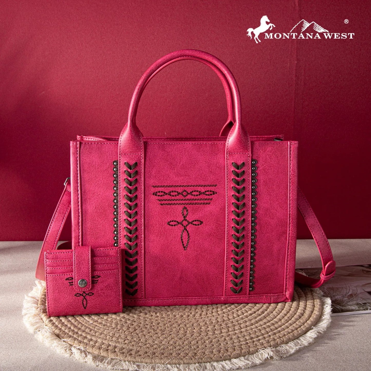 Montana West Whipstitch Tote With Matching Bi-Fold Wallet - Hot Pink - Chic Meadow Boutique 