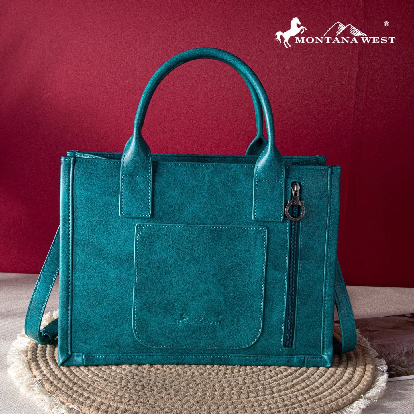 Montana West Whipstitch Tote With Matching Bi-Fold Wallet - Turquoise