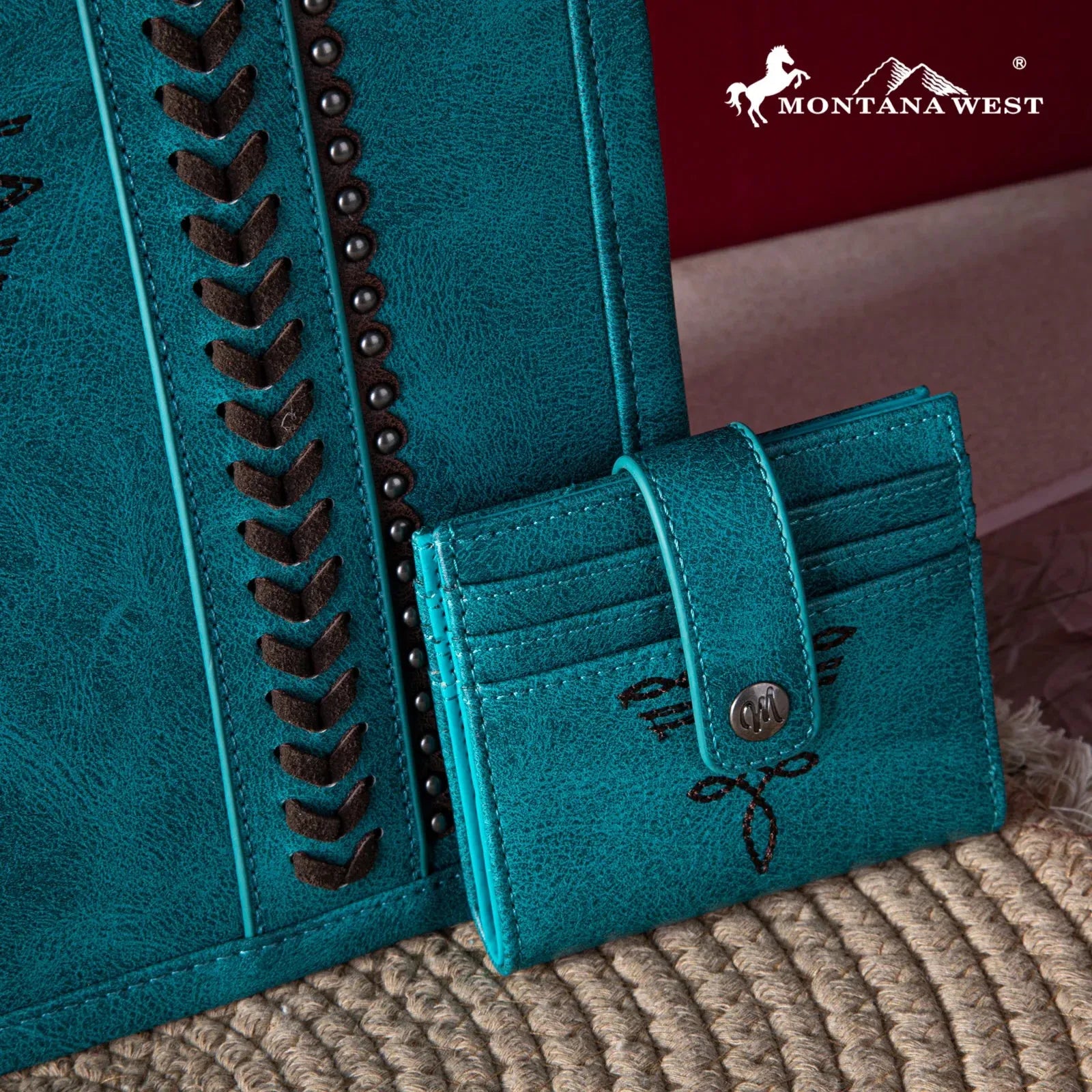 Montana West Whipstitch Tote With Matching Bi-Fold Wallet - Turquoise - Chic Meadow Boutique 