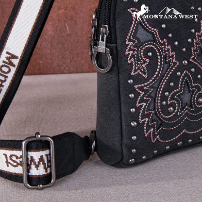 Montana West Embroidered Aztec Collection Sling Bag - Black - Chic Meadow Boutique 