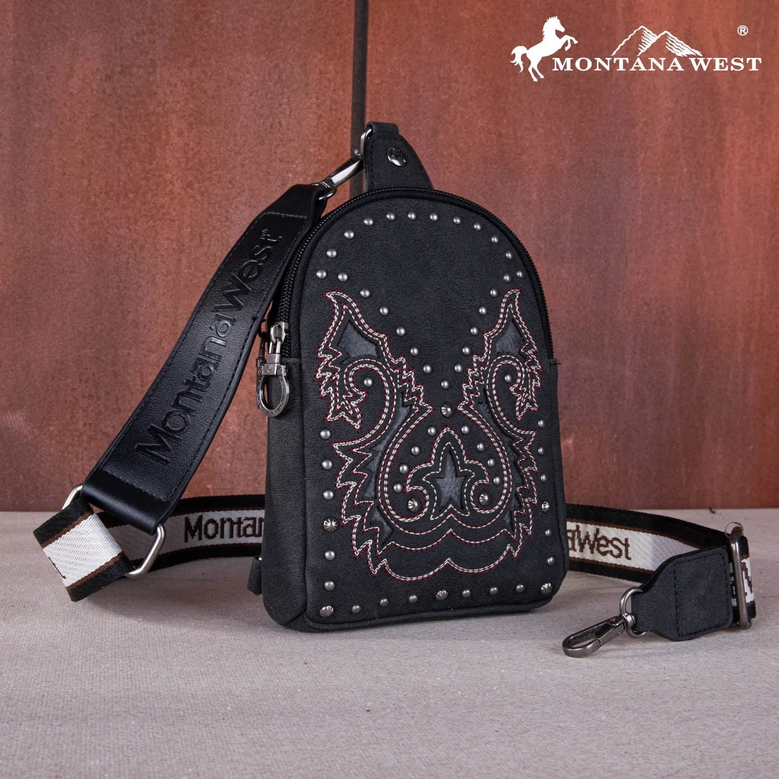 Montana West Embroidered Aztec Collection Sling Bag - Black - Chic Meadow Boutique 