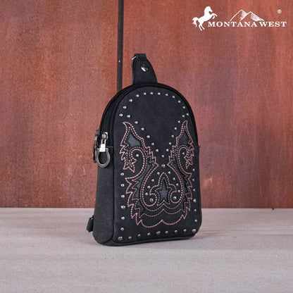 Montana West Embroidered Aztec Collection Sling Bag - Black - Chic Meadow Boutique 