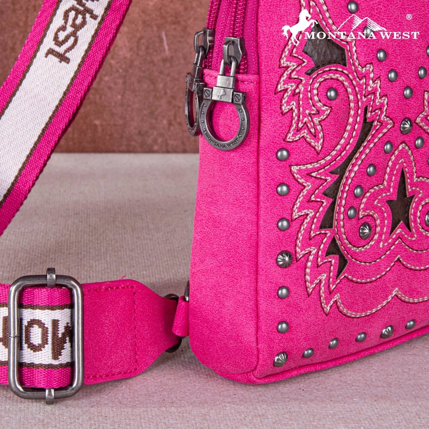 Montana West Embroidered Cut-out Boot Scroll Sling Bag - Hot Pink