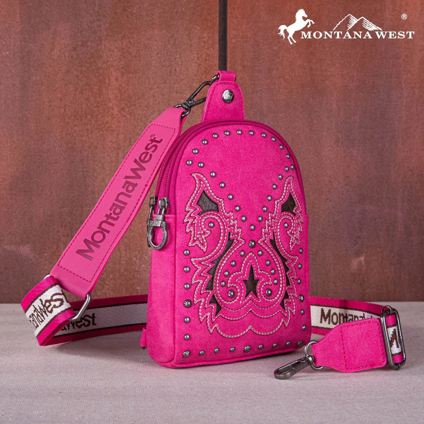 Montana West Embroidered Cut-out Boot Scroll Sling Bag - Hot Pink - Chic Meadow Boutique 