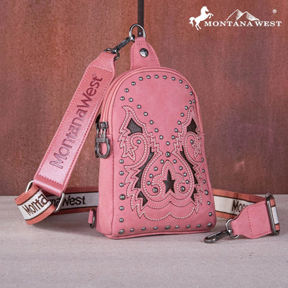 Montana West Embroidered Cut-out Boot Scroll Sling Bag - Pink - Chic Meadow Boutique 