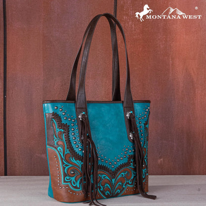 Montana West Embroidered scroll Cut-out Collection Tote - Turquoise - Chic Meadow Boutique 