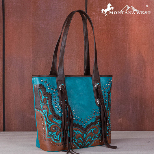 Montana West Embroidered scroll Cut-out Collection Tote - Turquoise