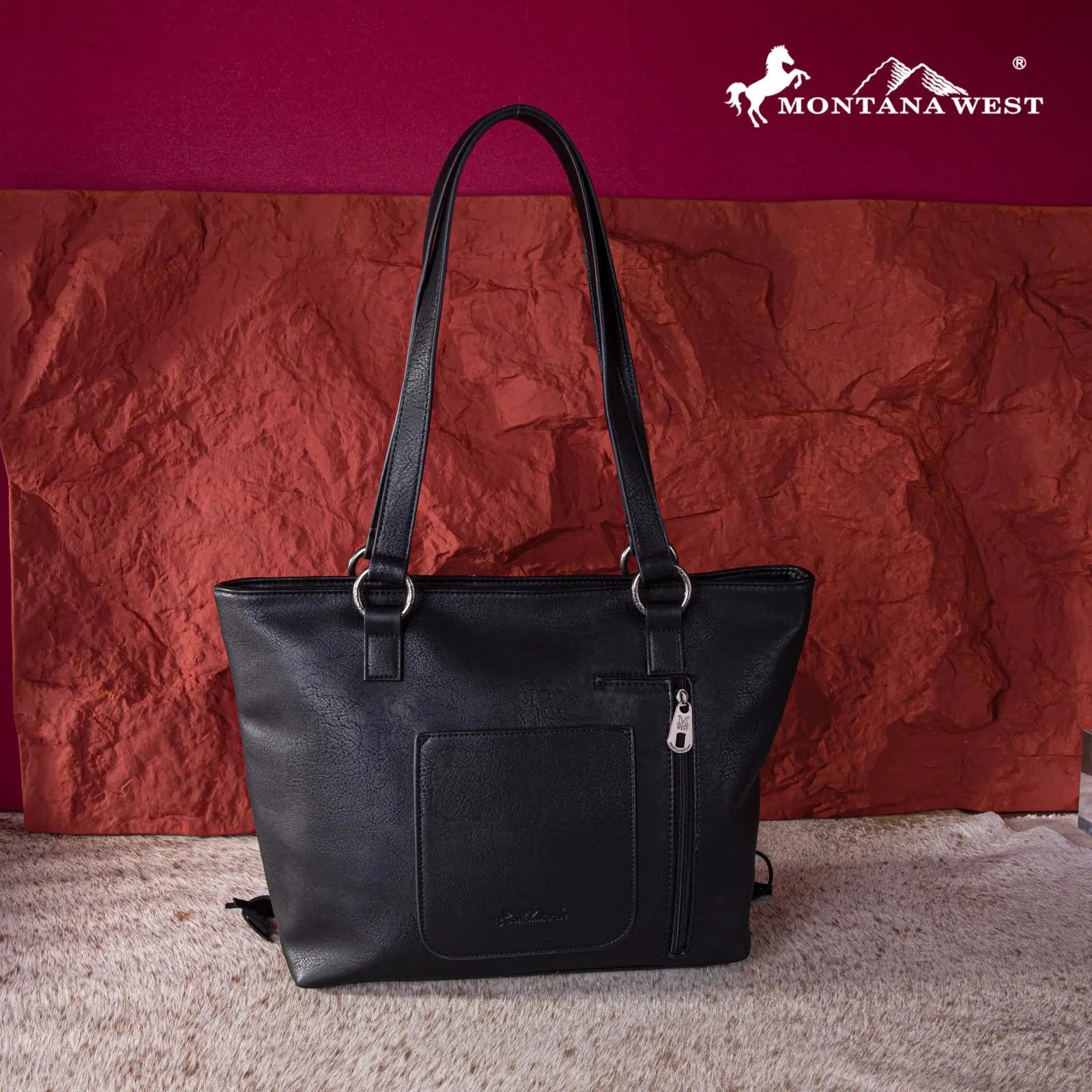 Montana West Embroidered Feather Collection Tote - Black - Chic Meadow Boutique 