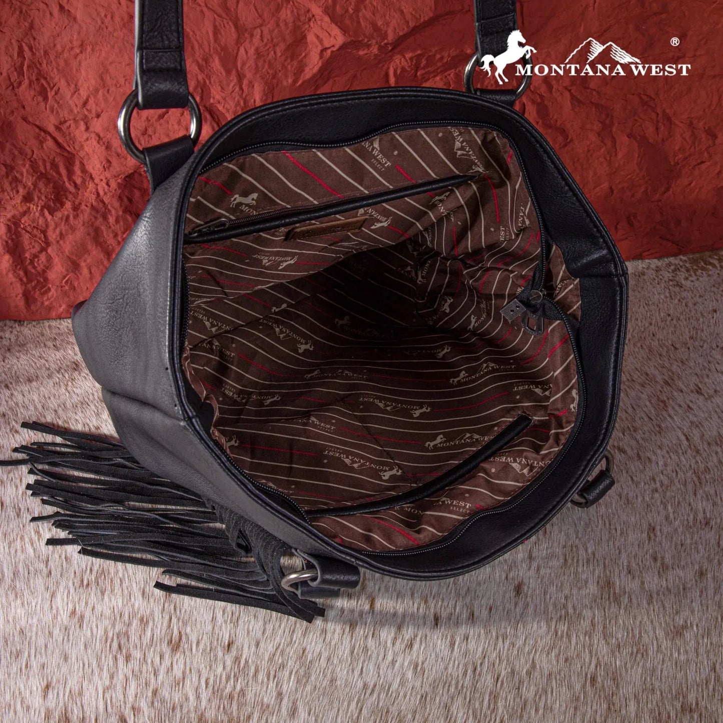 Montana West Embroidered Feather Collection Tote - Black