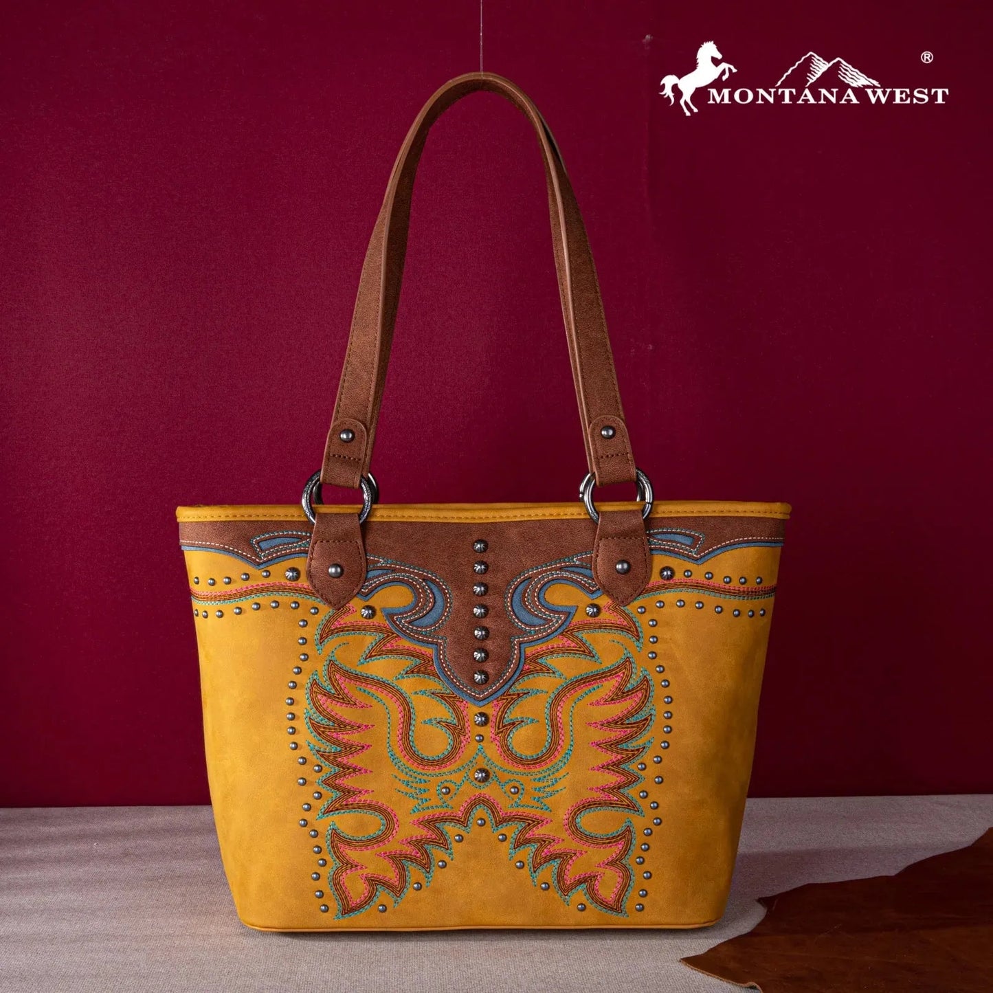 Montana West Embroidered Collection Tote - Mustard