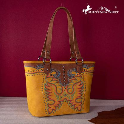 Montana West Embroidered Collection Tote - Mustard