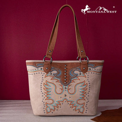 Montana West Embroidered Collection Tote - Tan